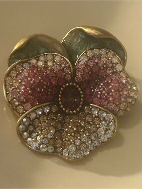 Jay Strongwater Enamel Pansy Brooch & Pendant Aurora Borealis Rhinestone